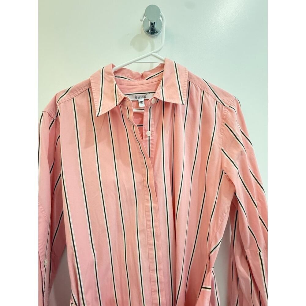 Derek Lam 10 Crosby Pink White Striped Shirt Dress Size 8 Designer Classic - Picture 5 of 8